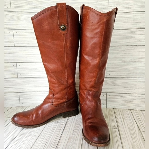 Frye Melissa Tall Button Leather Boots in Cognac Brown Size 7 - Picture 1 of 11